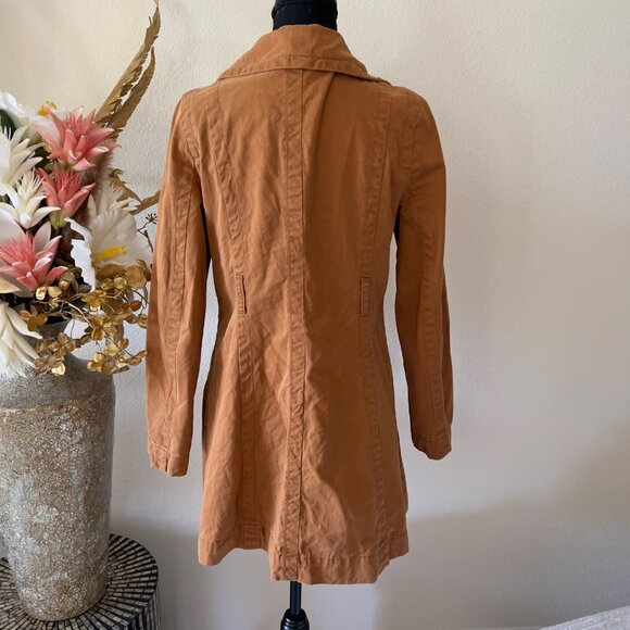 Old Navy Camel Caramel 100% Cotton Belted Double Breasted Trench Rain Coat Small - Picture 3 of 8